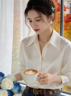 正品哥家新2026春秋轻奢风白色长袖衬衫女polo领高级感气质上衣