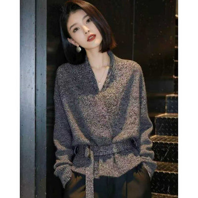 正品哥家新026秋冬季轻熟气质V领毛衣收腰系带显瘦羊毛针织衫女