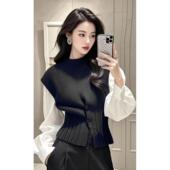 假两件针织衫 正品 哥家新2025秋冬新款 独特漂亮设计感黑色毛衣女