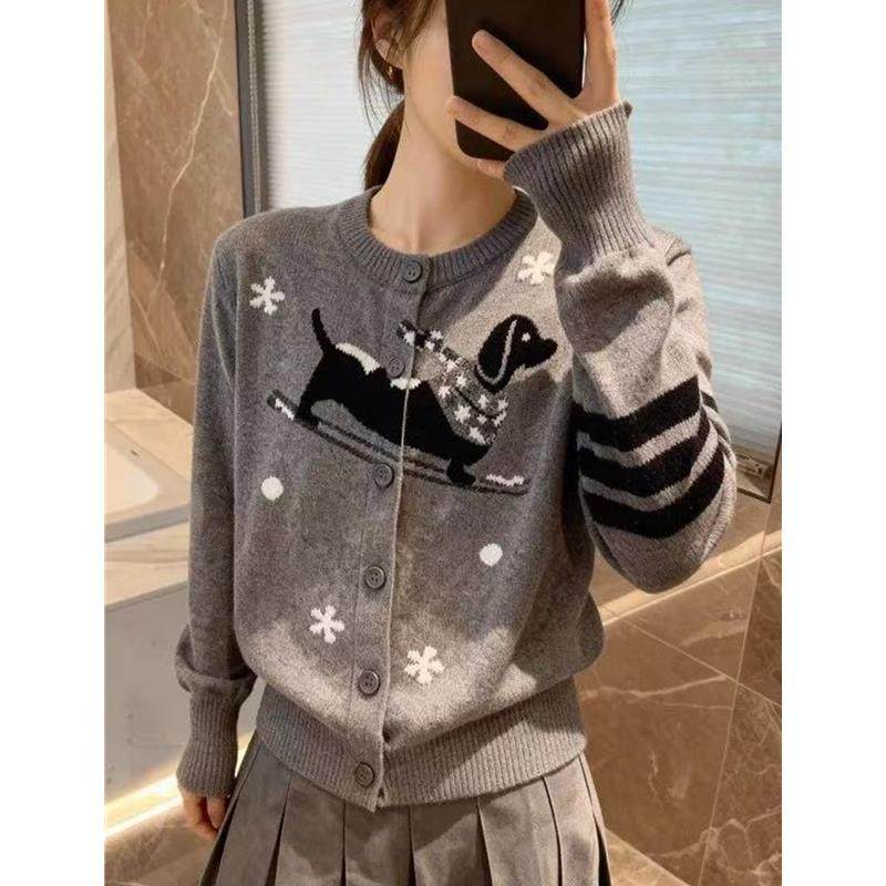 正品哥家新2026春秋季韩系滑雪小狗提花羊毛针织开衫减龄毛衣女,女装/女士精品,毛针织衫,淘宝优惠券,粉丝福利购,淘宝优惠卷