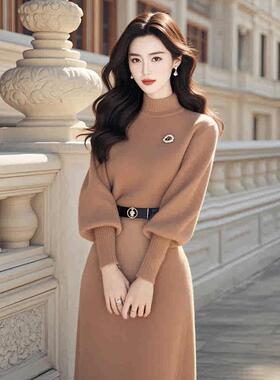 正品哥家新2026秋冬季法式气质羊毛针织连衣裙配大衣收腰毛衣裙