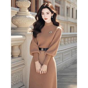 正品哥家新2026秋冬季法式气质羊毛针织连衣裙配大衣收腰毛衣裙