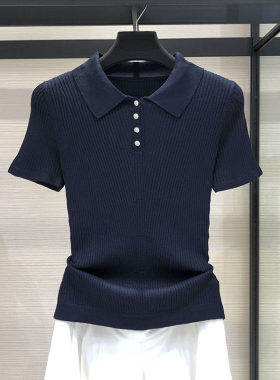 正品哥家新新款女装2025夏装百搭翻领冰丝针织polo短袖t恤上衣