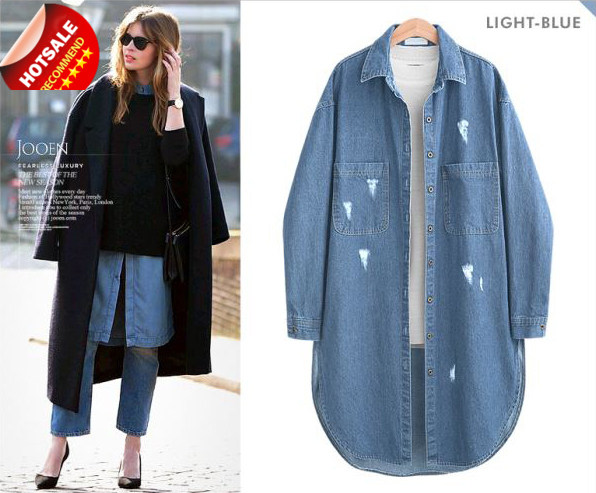 Europe fashion women denim shirt plus size long cardigan topin the Women's clothing/Boutique , Large size women  category - from Buy2taobao.com to provide professional Taobao agent buy service
