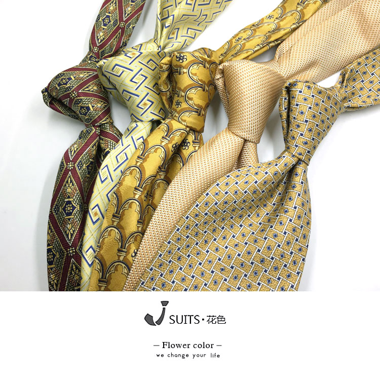 男士黄色宽版真丝意式领带