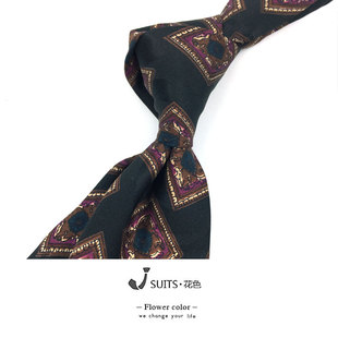 宽版男女复古真丝印花领带黑色菱格方块小众意式薄款10厘米宽领带