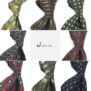 意式 港风雅痞印花黄色彩色意大利结婚领带 真丝蚕丝墨绿色复古宽版