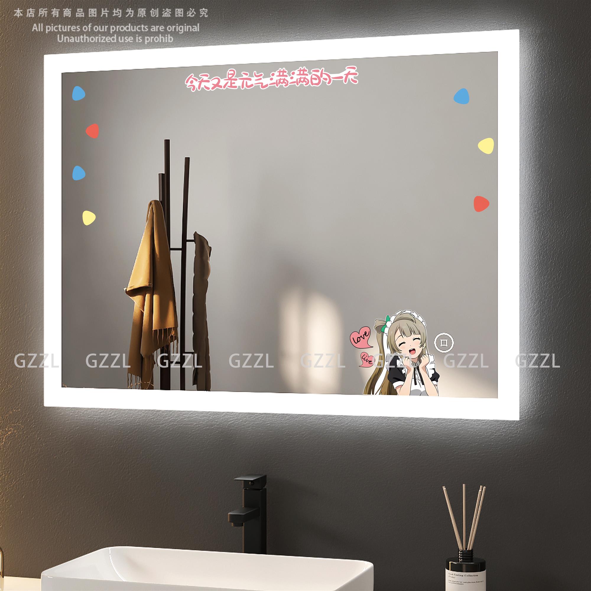 京阿尼可爱动漫图案玻璃贴画浴室镜子贴纸自粘卫生间遮挡装饰贴纸