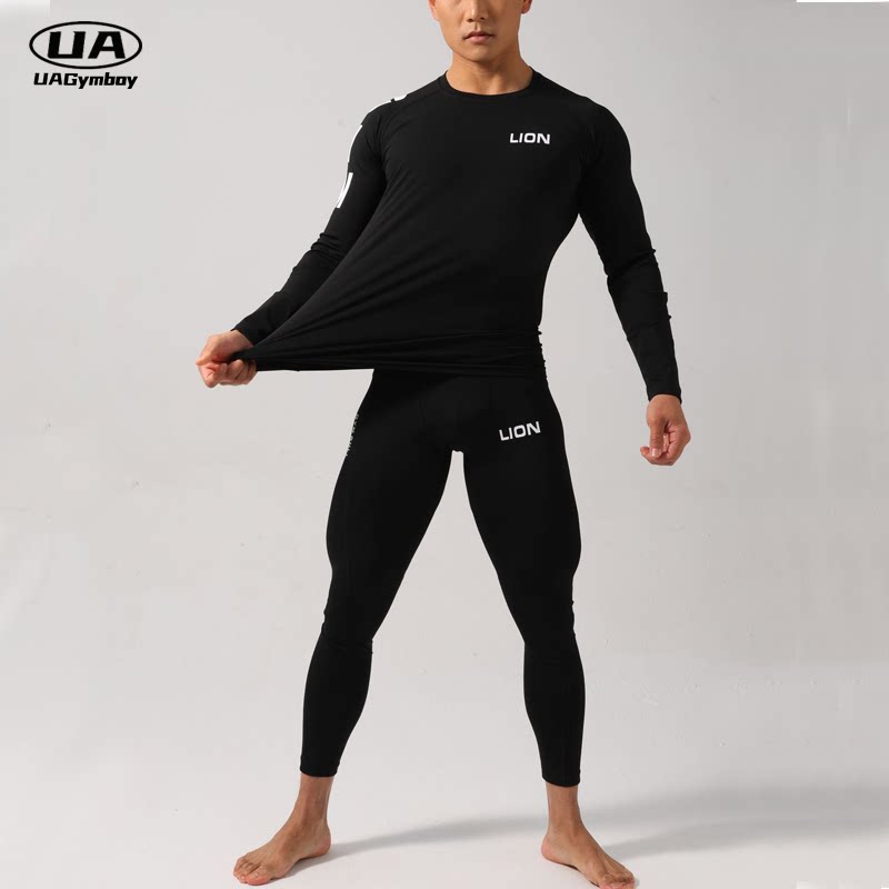 GYMBOY薄男士弹力紧身衣速干运动t恤男长袖健身训练压缩裤套装潮