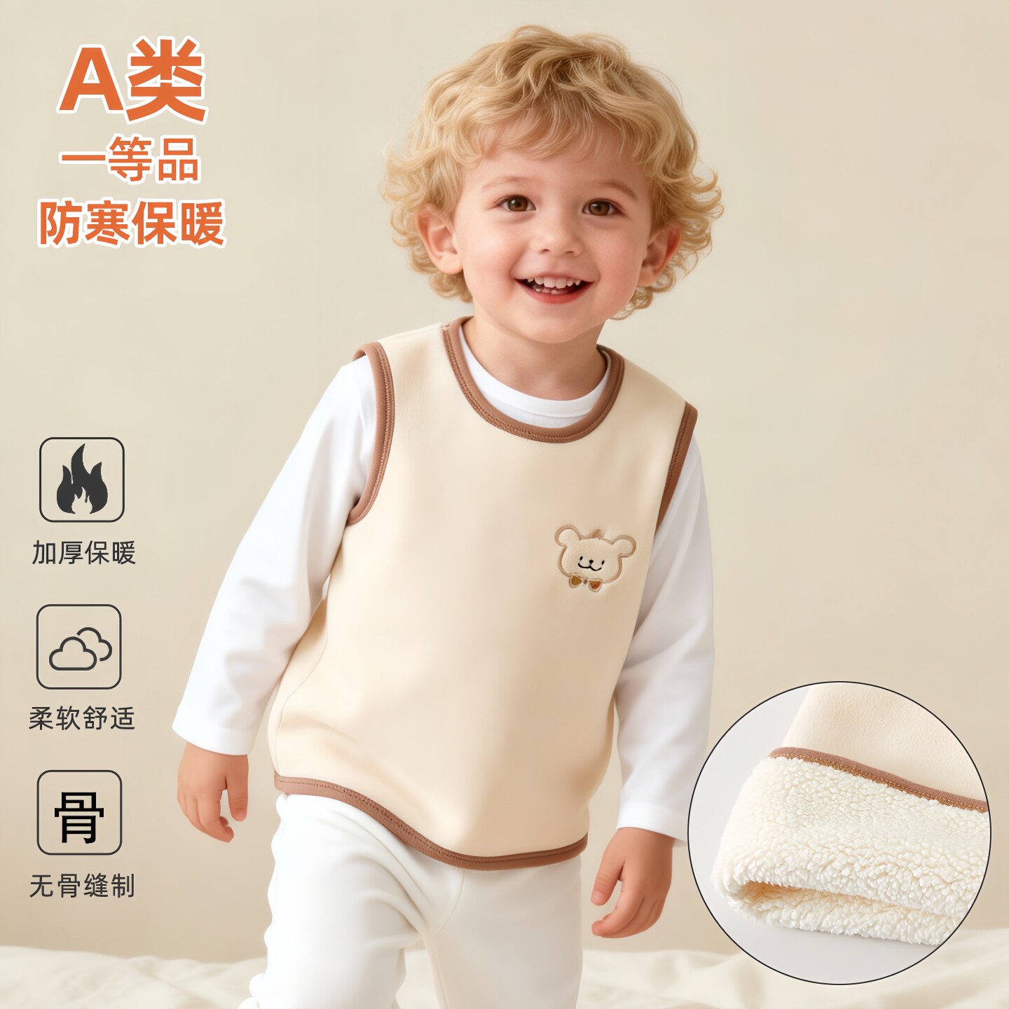 秋冬儿童奥粒绒加厚保暖背心