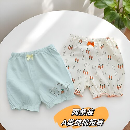 两件装女童纯棉A类透气花苞短裤