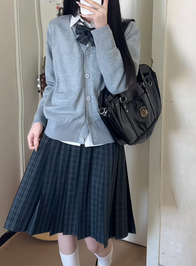 55cm【砚青】栗花熊JK原创正版格裙长袖毛衣开衫jk制服秋冬套装女
