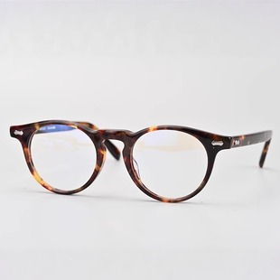赛璐珞波士顿圆框眼镜配近视镜男潮大脸玳瑁色眼镜框架黑框10658