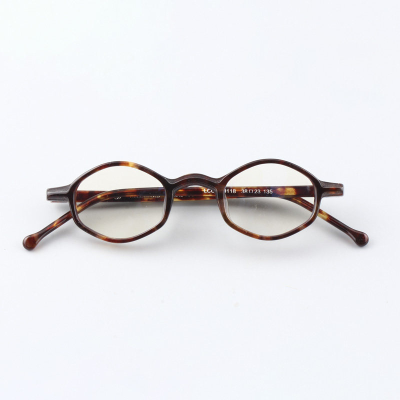 超小眼睛框 多边形镜框男手工板材眼镜架配近视镜框男黑框框10118