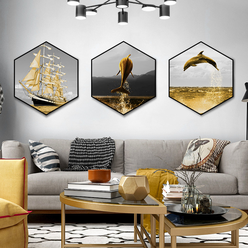 北欧风格客厅装饰画现代简约沙发背景壁画玄关六边形创意组合挂画,家居饰品,现代装饰画,淘宝优惠券,粉丝福利购,淘宝优惠卷
