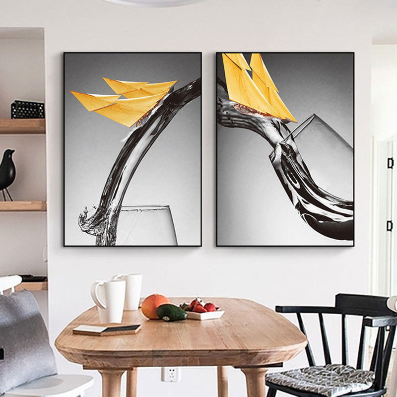 餐桌装饰画后现代轻奢黑白工业风版画沙发背景墙挂画餐厅酒杯壁画,家居饰品,现代装饰画,淘宝优惠券,粉丝福利购,淘宝优惠卷