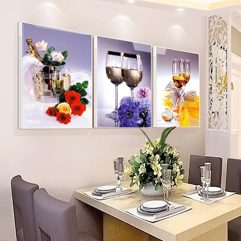餐厅装饰画现代简约餐桌饭厅壁画鲜花墙上高级感挂画玫瑰酒杯三联,家居饰品,现代装饰画,淘宝优惠券,粉丝福利购,淘宝优惠卷