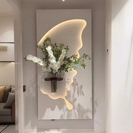 入户玄关装饰画奶油风水培绿植立体砂岩走廊过道尽头挂画客厅壁画