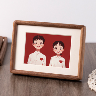 榫卯实木胡桃木榉木结婚登记照摆台情侣婚纱洗照片做成相框678寸