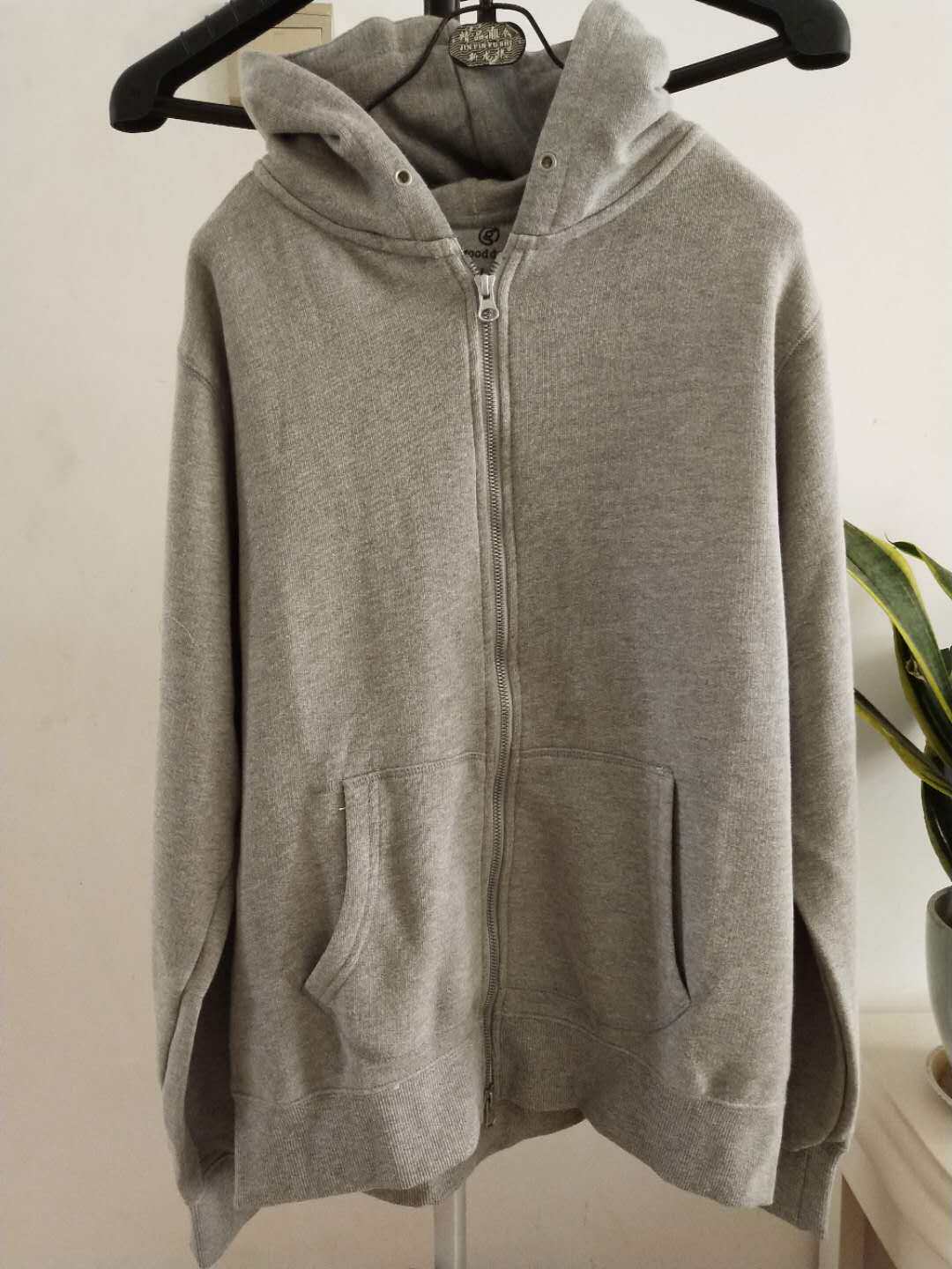 2022年新款外贸春秋季纯灰色休闲拉链帽子服卫衣开衫男女可穿