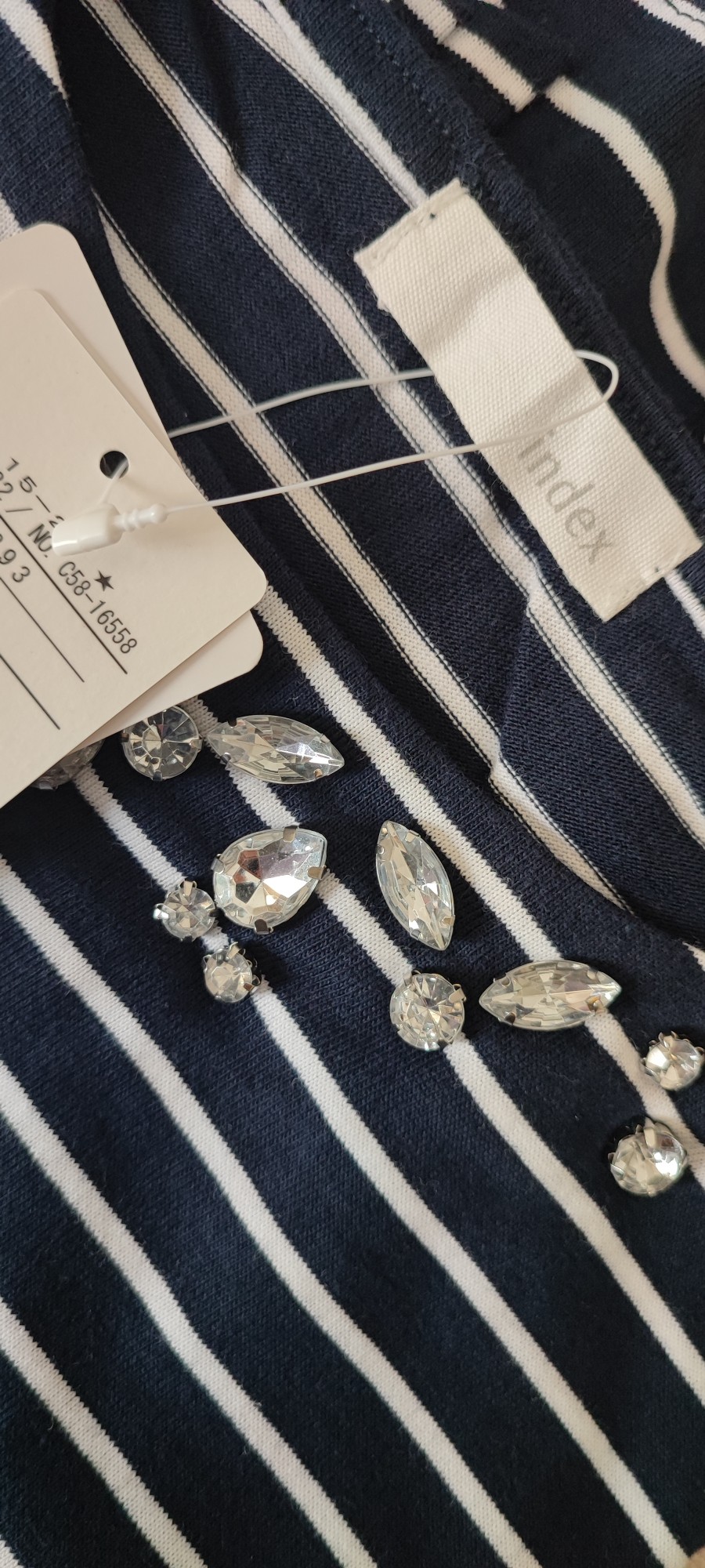 特价新款日单夏季女条纹手工镶钻圆领短袖t恤清仓处理