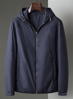 秋冬季新款轻盈棉袄夹克外套中年男士商务休闲连帽薄棉衣棉服茄克