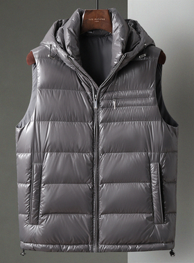 冬季新款羽绒服马甲中年男士商务鸭绒连帽短款背心修身坎肩外套