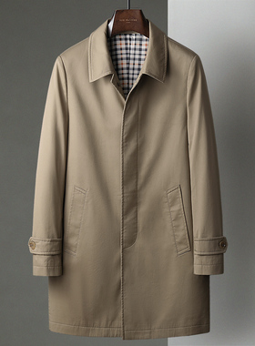 卡其色男士风衣外套中长款翻领中年夹克爸爸装商务休闲春秋大衣