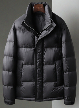 黑色轻盈羽绒服男士立领中年冬季新款商务休闲鸭绒短款面包服外套