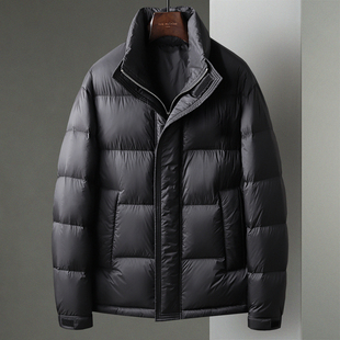 黑色轻盈羽绒服男士立领中年冬季新款商务休闲鸭绒短款面包服外套