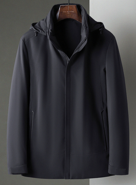 黑色冬季新款商务休闲可脱卸帽中年男通勤商务轻盈鹅绒羽绒服外套