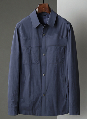 藏蓝色春秋季轻薄翻领夹克中年男士短款单排扣商务休闲茄克衫外套