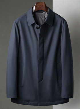 冬季新款商务休闲羽绒服男士翻领轻盈鸭绒中年外套爸爸装宽松风衣