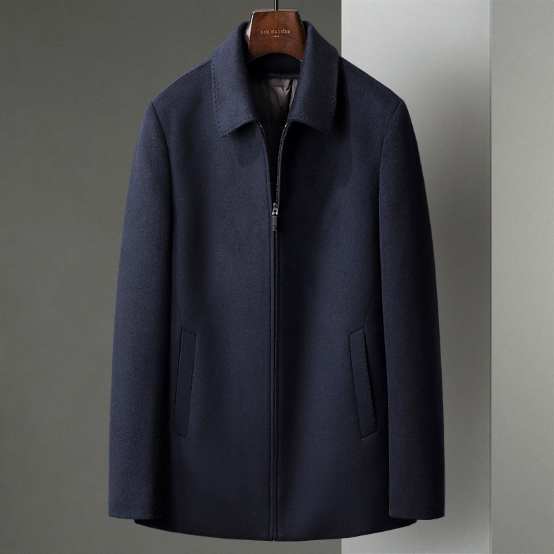 冬季新款翻领茄克羊毛呢大衣中年男可脱卸羽绒内胆夹克外套爸爸装