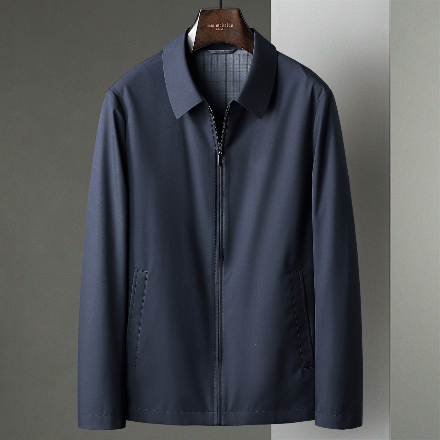 春秋季新款轻薄面料翻领夹克中年男士拉链上衣商务休闲茄克衫外套