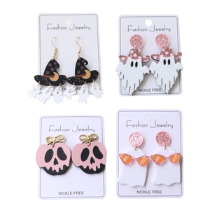 一月款 可爱超萌少女拍照幽灵甜美骷髅月亮巫师帽亚克力耳环耳饰