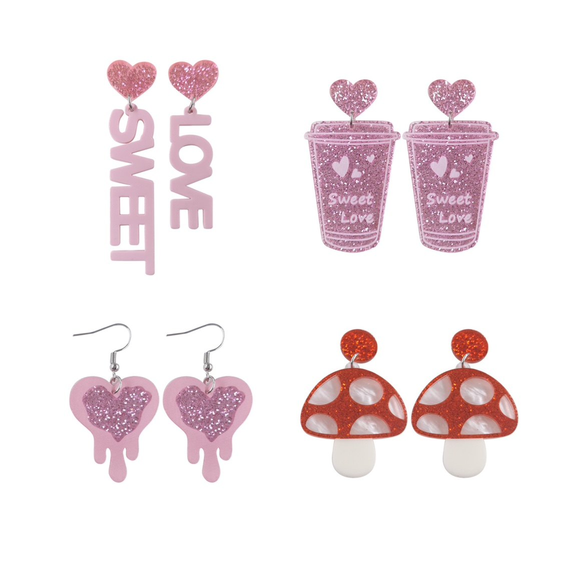 P甜美金粉度假夸张影楼夜店拍照爱心桃心字母奶茶蘑菇耳环钉针,饰品/流行首饰/时尚饰品新,耳环,淘宝优惠券,粉丝福利购,淘宝优惠卷