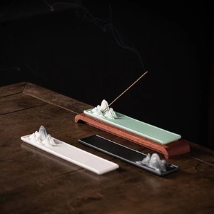 千里江山炉线香香插香炉家用室内卧香陶瓷木底座香座香薰摆件礼品