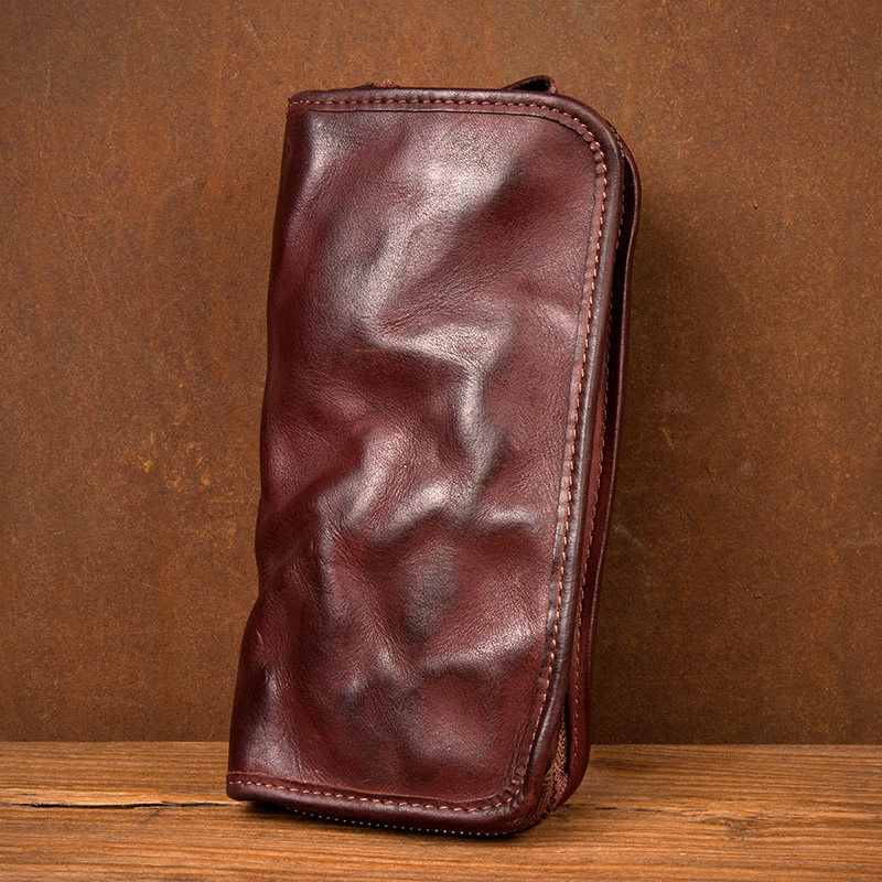 慢时光纯手工擦色层植牛皮零钱包