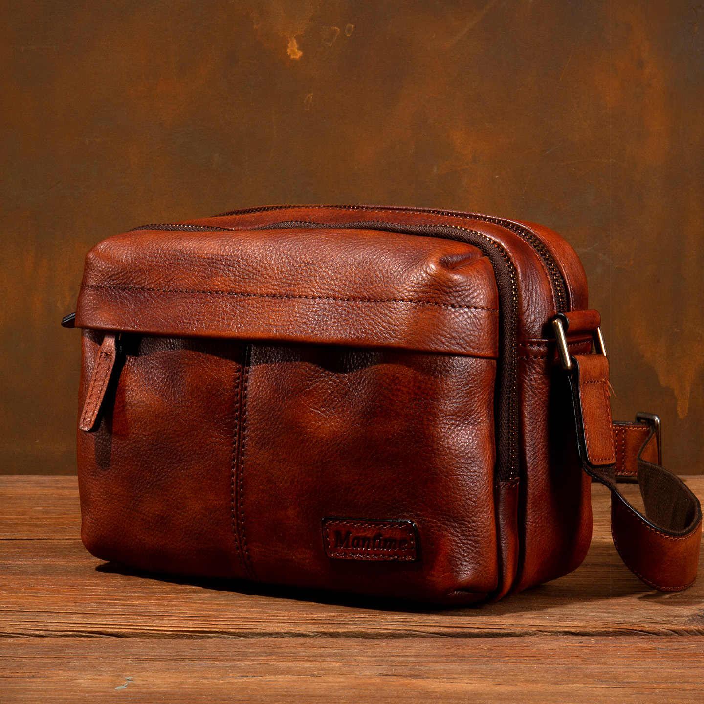 复古潮手工牛皮斜挎包休闲单肩包