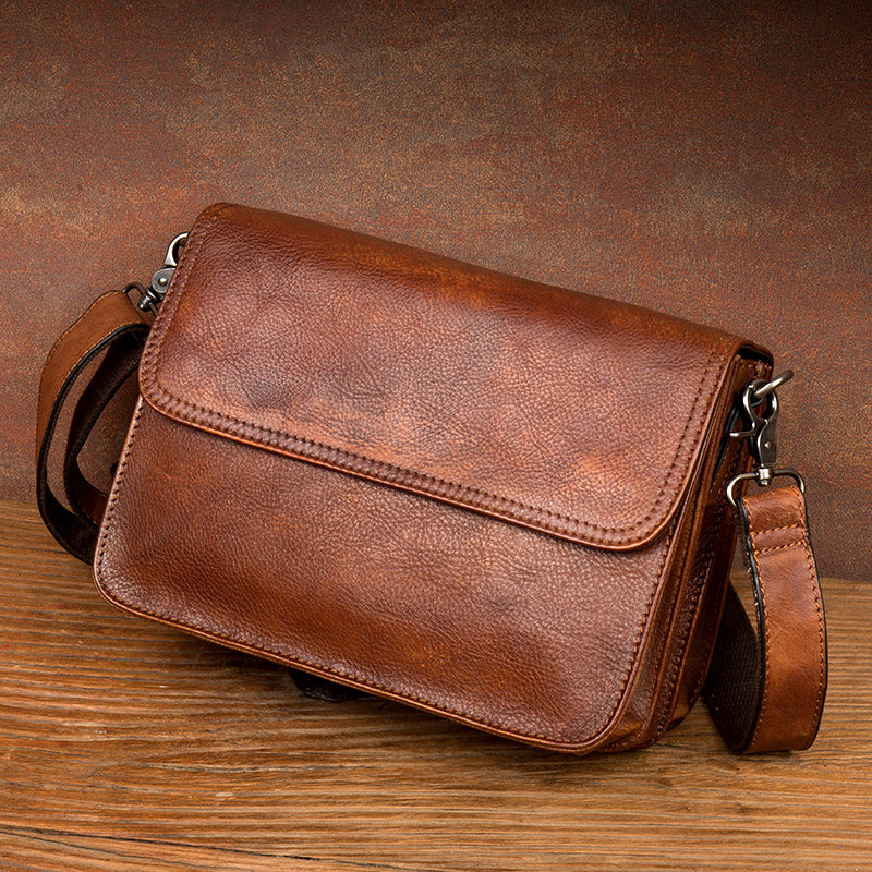 手工休闲头层牛皮横款单肩包