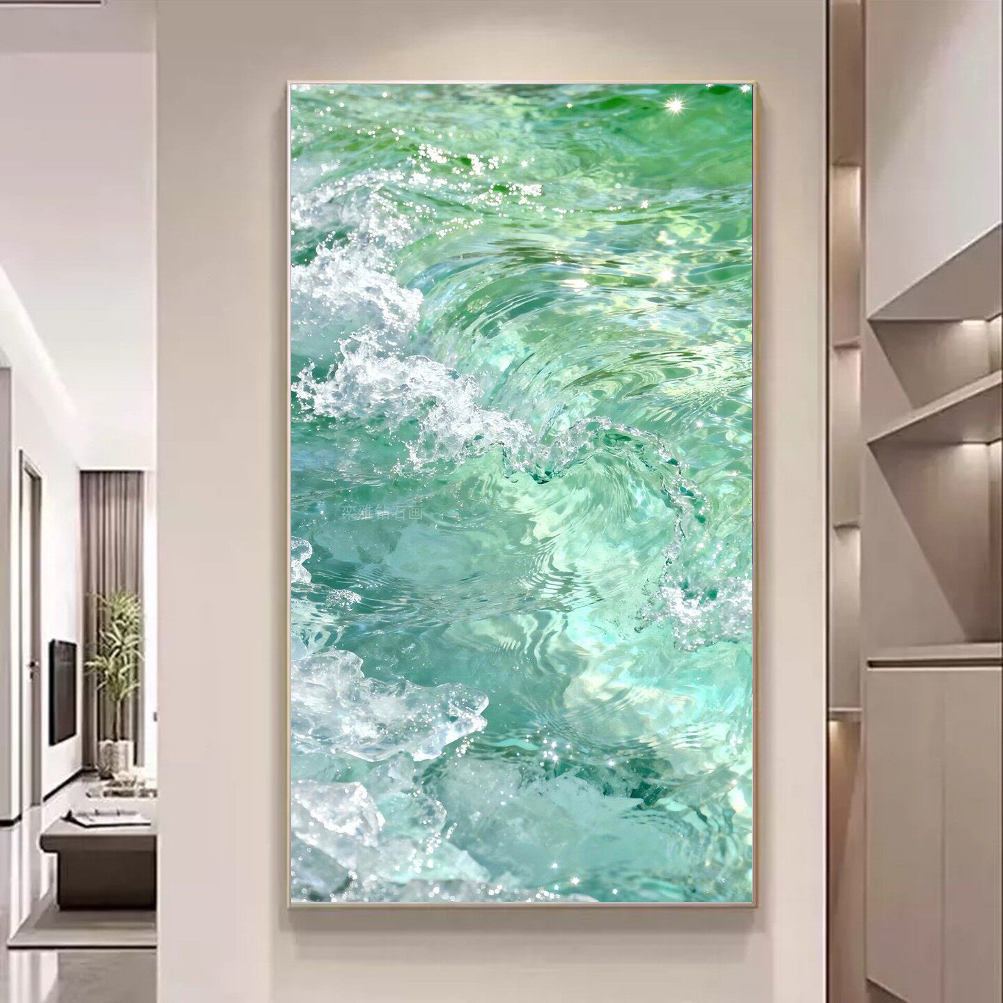 现代简约DIY树脂方钻满贴钻钻石画清凉一夏一汪绿色透明清水玄关