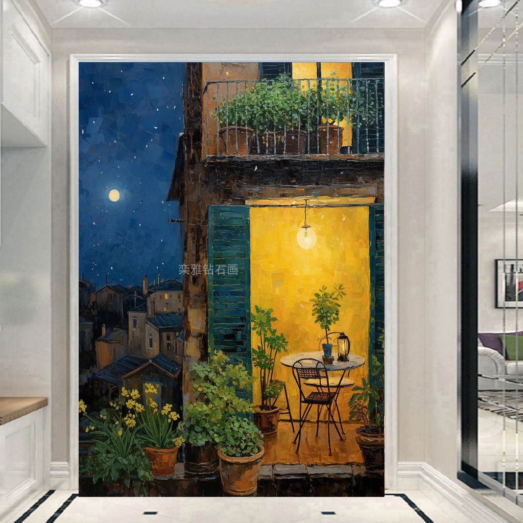 欧式小资DIY方钻满钻钻石画钻石绣幸福小家阳台夜景粘贴钻十字绣
