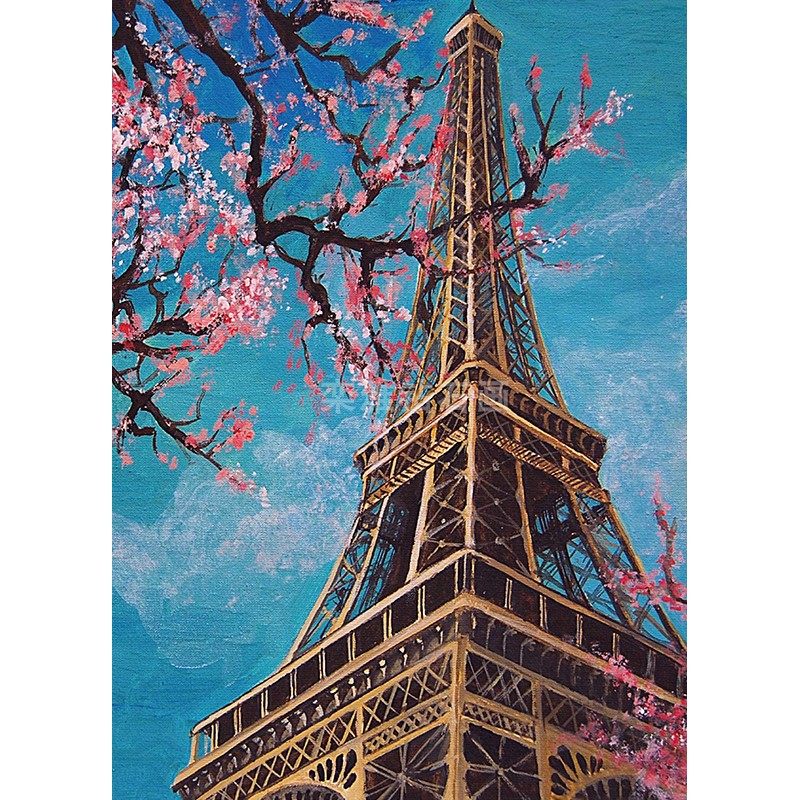 欧式DIY方钻满钻钻石画巴黎埃菲尔铁塔桃花贴钻十字绣带钻砖石画,居家布艺,钻石绣,淘宝优惠券,粉丝福利购,淘宝优惠卷