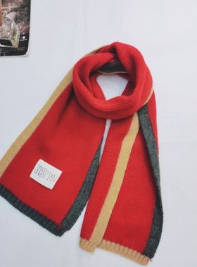 韩版哪吒同款亲子拼接流苏儿童拼色百搭保暖红色新款时尚围巾围脖