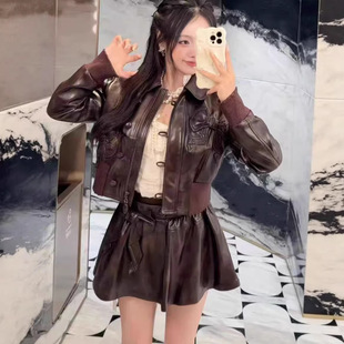 极简风女装2026春季新款基础蝴蝶结款标准版型设计感短款PU皮夹克