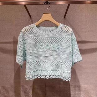 镂空短袖针织衫女装2025夏季薄款设计感小众别致独特宽松罩衫上衣