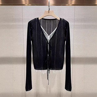 深圳南油高端女装2025夏季新款轻薄蕾丝拼接遮阳毛织开衫显瘦上衣