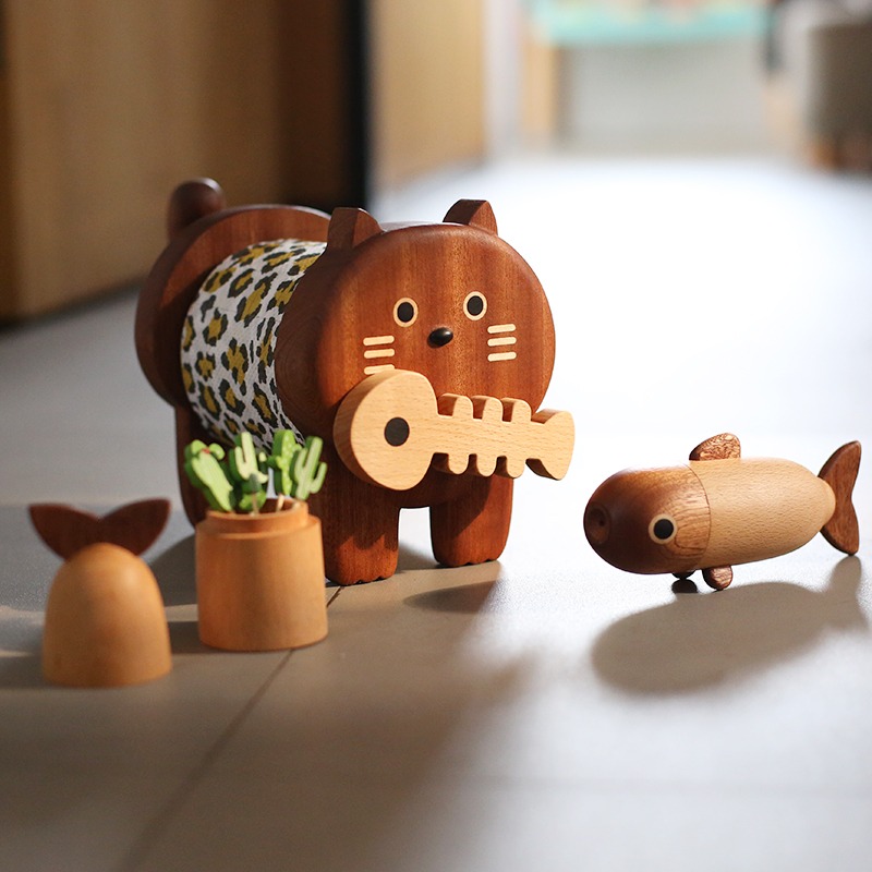 可爱实木猫咪卷纸架创意高档ins
