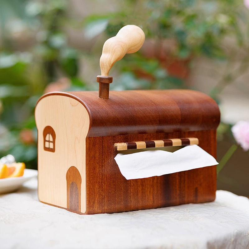 面包屋纸巾盒奶油风抽纸盒可爱原实木质中古客厅创意搬家乔迁礼物